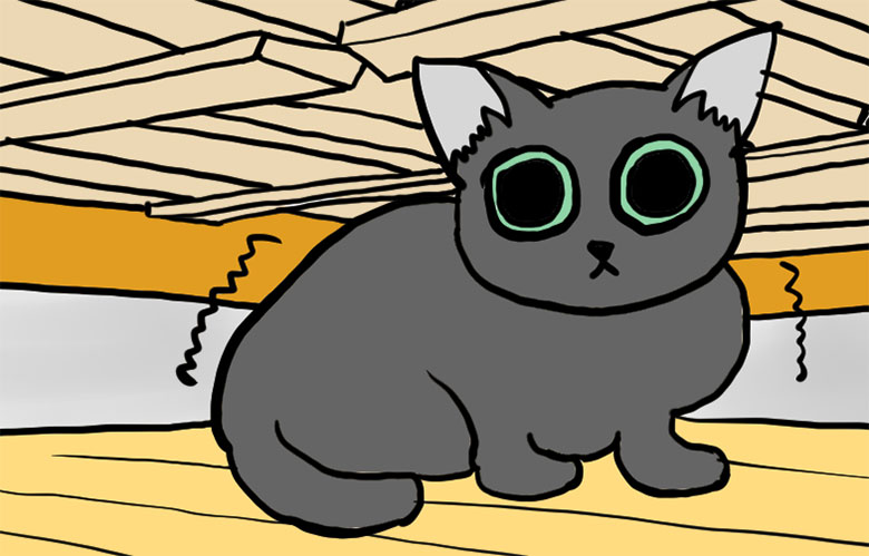 猫マンガ「成長ポイント」ベッドの下で怯える黒猫チビ